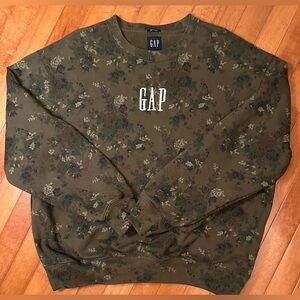 GAP Men's Olive Green Floral Heavyweight Logo Sweatshirt